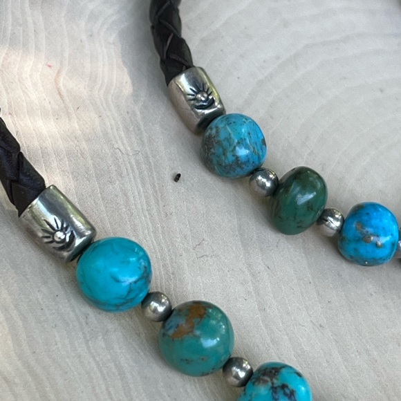 Dakota West Shube 15 1/2” Sterling Turquoise Brown Braided Necklace and bracelet - Picture 4 of 10